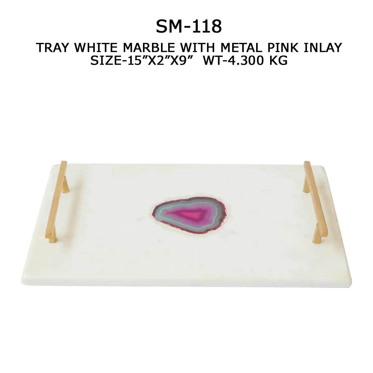 TRAY WITH METAL PINK INLAY WHITE MARBLE